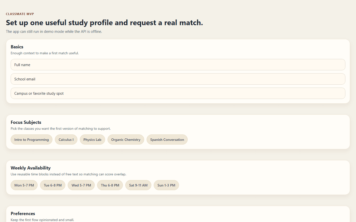 Classmate: Study Group Matcher